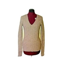 Ann Taylor LOFT Sweater Tan Wool Rabbit Hair Blend Cable Knit Size XS V Neck - $31.68