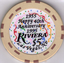 RIVIERA Las Vegas $5 1995  Happy 40th Anniversary Casino Chip - £15.65 GBP
