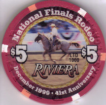 December 1999 Natl Finals Rodeo Ltd 1000 Riviera Hotel Casino Chip - $19.95