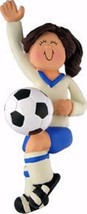 Personalized Name Female Girl Blonde Hair Soccer Player Ornament Blue Uniform - £11.02 GBP