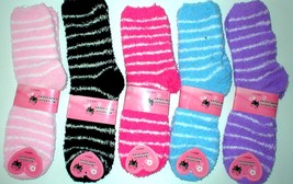 WHOLESALE LOT 10 STRIPED FUZZY SOCKS WARM WOMENS STOCKINGS GIFT COZY WIN... - $16.82