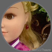 Burgundy Red Brass Tone Dangle Doll Earrings • 18 Inch Doll Jewelry - £5.48 GBP