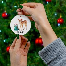 Custom Christmas deer ornament, Personalized cute kids reindeer woodland ornamen - £29.83 GBP
