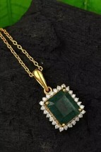 2Ct Emerald Cut Lab Created Green Emerald Women&#39;s Pendant 14K Yellow Gold Plated - £108.50 GBP