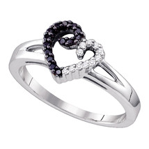 Sterling Silver Black Color Enhanced Diamond Heart Love Fashion Ring Size 5 - £81.41 GBP