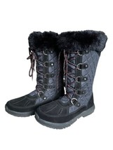 Bearpaw Waterproof Quilted Boots Black Faux Fur Fleece Lined Side Zip - £39.66 GBP