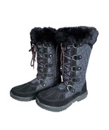 Bearpaw Waterproof Quilted Boots Black Faux Fur Fleece Lined Side Zip - $67.70 CAD