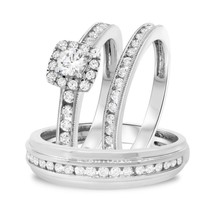 1.30 Ctw Real Moissanite 14K White Gold Over Wedding His &amp; Her Trio Ring... - $2,824.90 MXN
