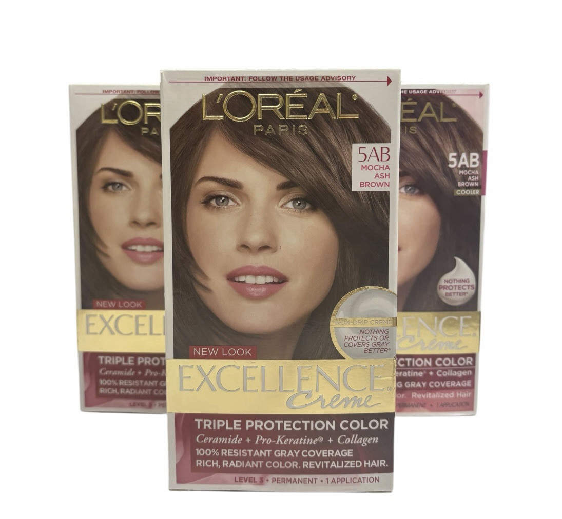 (3) Loreal Excellence Hair Color Creme 5AB Mocha Ash Brown Triple Protec... - $39.99
