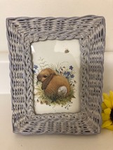 Vtg Blue Whitewash Wicker Picture Frame 5”x7” Nautical  Shabby EASTER Bunny Chic - £11.35 GBP