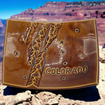 Vtg Colorado Map Souvenir Brown Ceramic Trinket Jewelry Dish Tray Mountains - £8.72 GBP