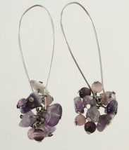 Vintage Estate Jewelry Silver Tone Wire Amethyst &amp; Purple Beads Pierced ... - £13.87 GBP