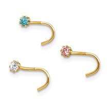 10K Gold Set Of 3 Nose Studs Ring Body Jewelry  - £38.00 GBP
