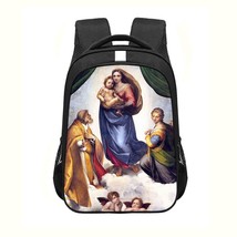 Angel Watching Over Kids Backpack Women Travel Bags Virgin Mary Baby Rucksack Ch - £26.11 GBP