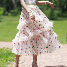 A-line Floral Tiered Tulle Skirt Outfit Women Plus Size Ivory Tulle Midi Skirt image 4
