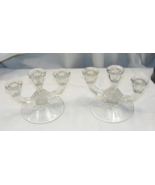 Vintage EAPG Glass Pair of 3 Hole Candelabra Etched Laurel Leaf 21-c - $39.59