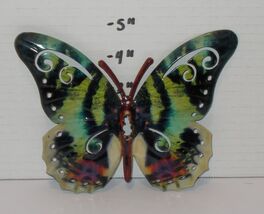 4" x 5" Wall Hanging Plaque Tin Butterfly Yellow Green Gift - $8.88