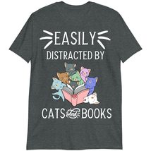 Funny Cat &amp; Book Lover T-Shirt, Gift for Cat &amp; Book Lover Shirt, Easily Distract - £16.70 GBP