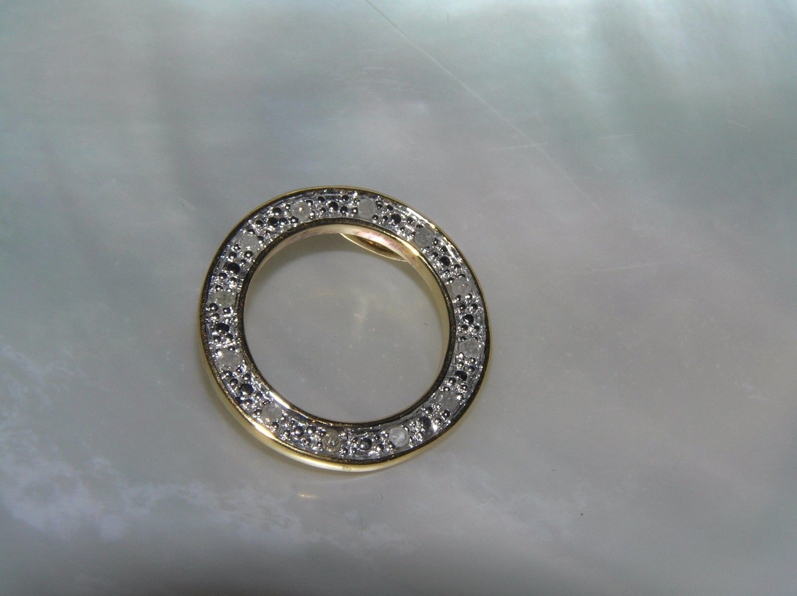 Primary image for Estate 925 Marked Goldwashed Silver Open Circle with Clear Rhinestones Pendant –