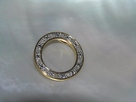 Estate 925 Marked Goldwashed Silver Open Circle with Clear Rhinestones P... - $12.19
