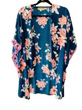 Gianni Bini Coverup Kimono Women&#39;s Large Beach Blue Pink Tassels Beachy Travel - £14.39 GBP