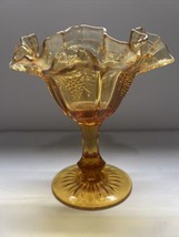 Red Cliff Amber Glass Grape Pattern Footed Ruffled Edge Compote Dish - £15.12 GBP