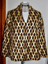 VINTAGE WEAVZ DIAGONAL LATTICE APPLIQUÉD RIBBON JACKET-BROWN+CREAM SATIN... - $24.75