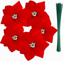 Christmas Artificial Flowers, Red Velvet Poinsettia Flowers Artificial, 50 Pcs.. - £26.72 GBP