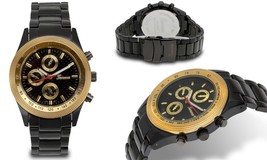 NEW Geneva Platinum 2843 Men&#39;s Lachen Collection Classy Gold Bezel 3 Hand Watch - £11.21 GBP