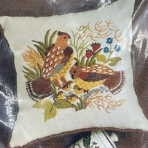 Vtg 1970 Creative Crewel Pillow Kit 14&quot; Quail Birds Chicks Family Outing 7081 - $18.69