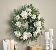 Simply Stunning 24&quot; Illuminated Holiday Wreath by Janine Graff in White - $193.99