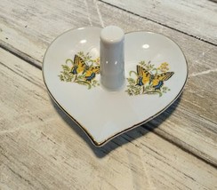 VTG UCGC Heart Ring Holder Trinket Dish w/Butterflies Ceramic/Porcelain Japan  - £6.34 GBP