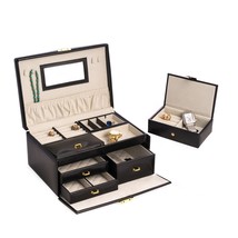 Bey-Berk International BB564BLK Black Leather 2 Level Jewelry Box with 3 Drawers - £175.04 GBP