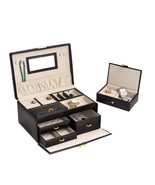 Bey-Berk International BB564BLK Black Leather 2 Level Jewelry Box with 3... - £176.61 GBP