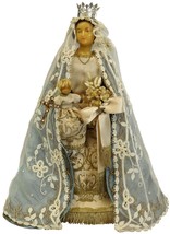Vintage Sculpture Religious Jesus Madonna Mother And Child Off-White Blue Gold - £222.21 GBP