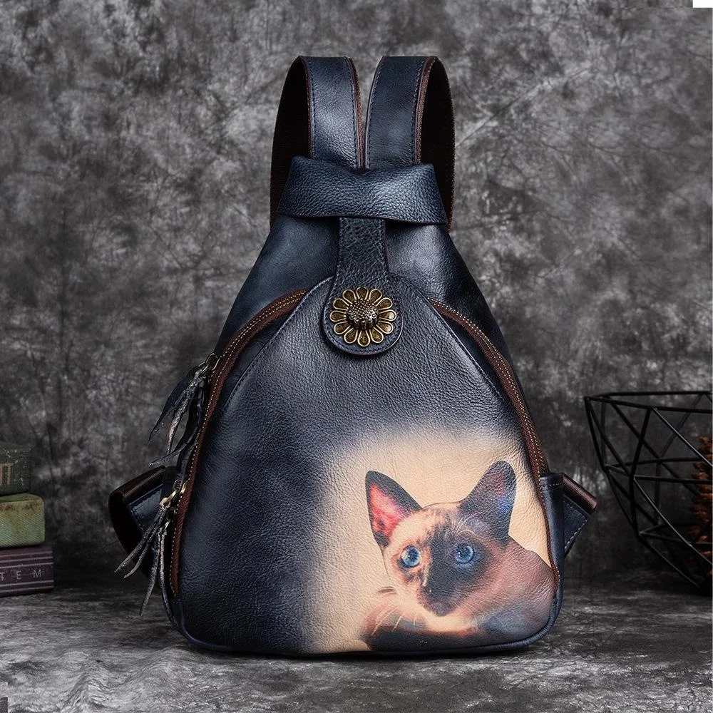  Women Animal Prints Vintage  Leather Backpack 2024  Female Shoulder Bag Retro S - £80.58 GBP