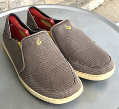OluKai Men&#39;s Size 10 Nohea Mesh Slip-On Boat Shoes Gray/Yellow Casual Sl... - £23.66 GBP