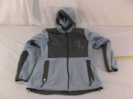 EUC Free Country M MD Medium Baby Blue Thick Fleece &amp; Gray Hooded Jacket 40049 - £28.50 GBP