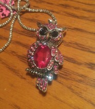 New Betsey Johnson Necklace Owl Red Ruby Reinstones Cute - £12.01 GBP