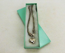 15&quot; Silver Tone Heart Pendant Choker, Chunky Curb Chain, Front Closure, ... - £7.65 GBP