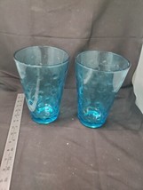 2 Hazel Atlas Capri Dots Glass Vases Turquoise 8 1/2 &quot; Vintage 1960s Aqu... - £37.96 GBP