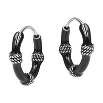 Cool Black Balinese Hoop .925 Silver Hoop Earrings - £10.11 GBP
