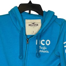 Hollister Hoodie Jacket Size Large Blue White Lettering Youth Logo Cotton Blend - £23.35 GBP