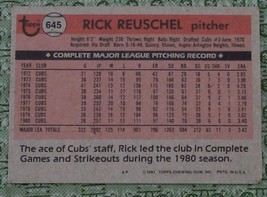 Rick Reuschel, Cubs, 1981 #645 Topps Vg Cond - Great Collectible Card - $3.95