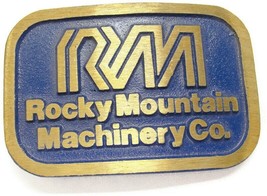 RM Rocky Mountain Machinery Co Blue &amp; Gold Tone Belt Buckle Dynabuckle Utah - $29.68