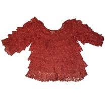 Boston Proper Tiered Fringe Crochet Embroidered Short Sleeved Sweater S/XS  - £24.32 GBP