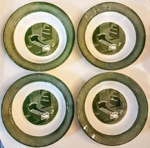 Colonial Homestead Rimmed Soup/Cereal Bowl LOT Mid Century VTG Green Cra... - $29.61