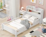 Twin Size Platform Bed With Built-In Led Light,Multi-Functional Wood Bed... - $576.99