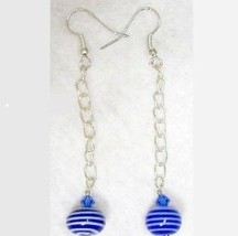 Royal Blue Swirled Glass Lampwork Dangle Earrings - £9.67 GBP