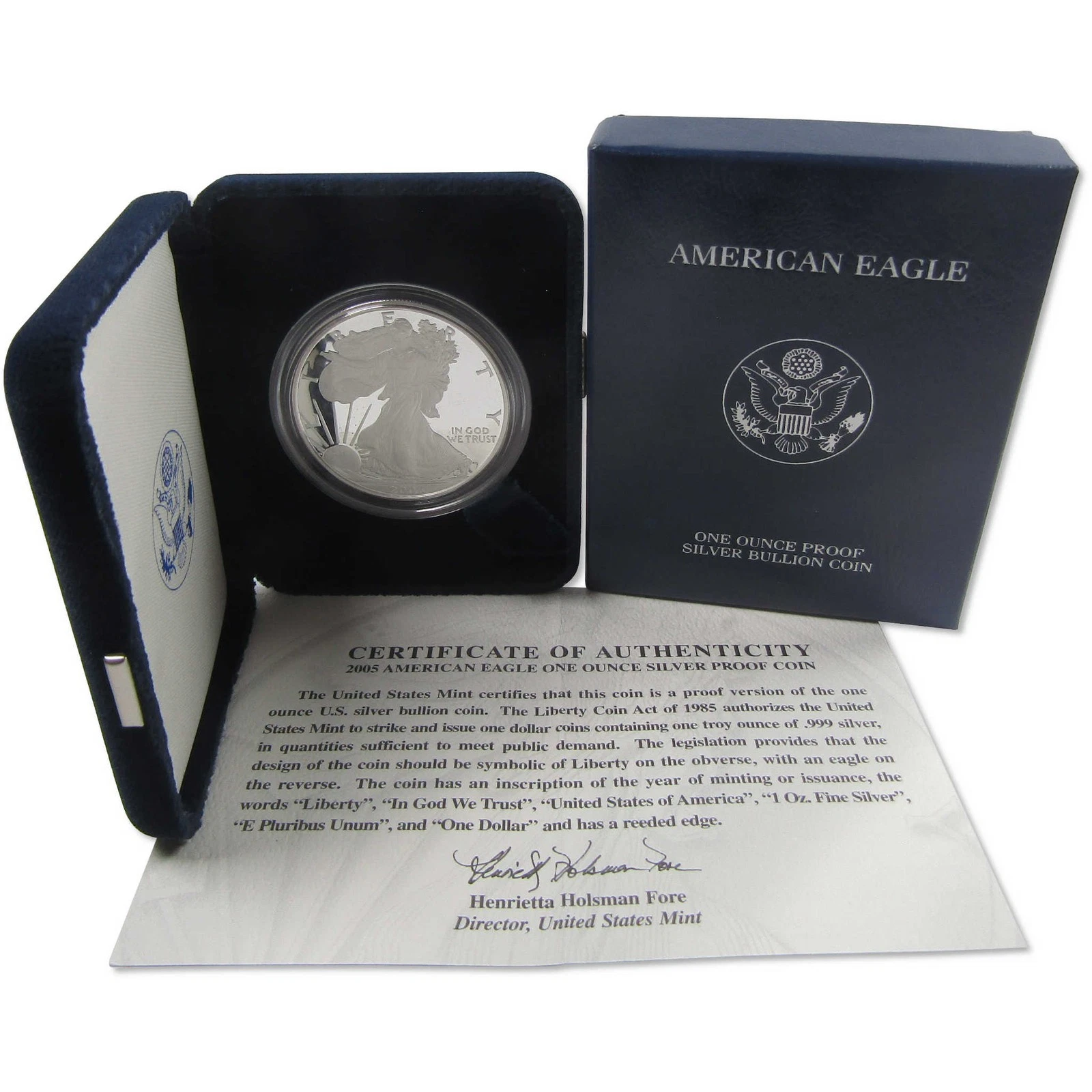 2005 American Silver Eagle Proof in OGP with COA - $59.00